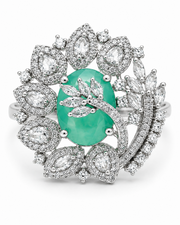 Stylish Mint Green Partywear Ring / Fancy Adjustable AD Cocktail Ring
