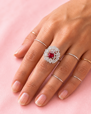 Fancy Stylish Ruby Red AD Stone Ring | Partywear Adjustable Cocktail Anguthi