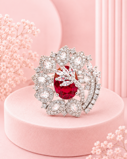 Fancy Stylish Ruby Red AD Stone Ring | Partywear Adjustable Cocktail Anguthi