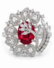 Fancy Stylish Ruby Red AD Stone Ring | Partywear Adjustable Cocktail Anguthi