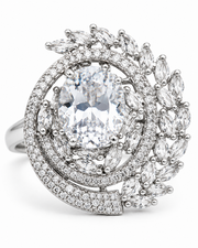 Stylish Partywear American Diamond (AD) Big Cocktail Ring - Adjustable Free Size