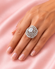 Stylish Partywear American Diamond (AD) Big Cocktail Ring - Adjustable Free Size