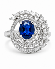 Fancy Royal Blue AD Stone Stylish Partywear Ring (Adjustable)