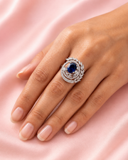 Fancy Royal Blue AD Stone Stylish Partywear Ring (Adjustable)
