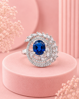 Fancy Royal Blue AD Stone Stylish Partywear Ring (Adjustable)