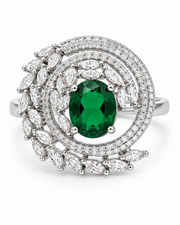 Fancy Emerald Green Adjustable Cocktail Ring / Stylish Partywear Ring for Women