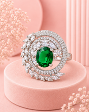 Fancy Emerald Green Adjustable Cocktail Ring / Stylish Partywear Ring for Women