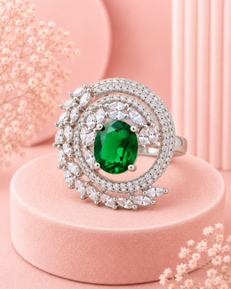 Fancy Emerald Green Adjustable Cocktail Ring / Stylish Partywear Ring for Women