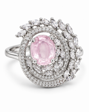 Stylish Rose Pink & Silver American Diamond Adjustable Statement Cocktail Ring for Women & Girls