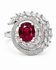 Royal Ruby Red American Diamond Statement Cocktail Ring for Women | Silver-Plated Cubic Zirconia Adjustable Finger Ring