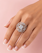Fancy Stylish Silver Finish Adjustable AD Stone Ring | Partywear Big Cocktail Ring for Women