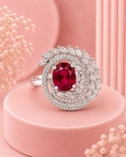 Royal Ruby Red American Diamond Statement Cocktail Ring for Women | Silver-Plated Cubic Zirconia Adjustable Finger Ring