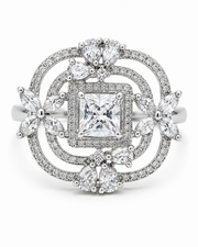 Fancy Stylish Silver Finish Adjustable AD Stone Ring | Partywear Big Cocktail Ring for Women