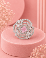 Fancy Stylish Pink Adjustable Cocktail Ring / Partywear Ring for Girls & Women