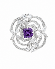 Fancy Purple Amethyst AD Stone Adjustable Statement Ring / Stylish Partywear Ring for Girls and Women
