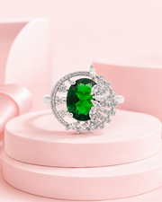 Fancy Green Stone Silver Plated Adjustable Cocktail Ring for Women & Girls