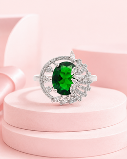 Fancy Green Stone Silver Plated Adjustable Cocktail Ring for Women & Girls