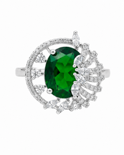 Fancy Green Stone Silver Plated Adjustable Cocktail Ring for Women & Girls