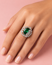 Fancy Green Stone Silver Plated Adjustable Cocktail Ring for Women & Girls