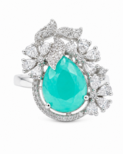 Stylish Silver Plated Sea Green Stone Adjustable Alloy Ring (Pack of 1)