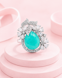Stylish Silver Plated Sea Green Stone Adjustable Alloy Ring (Pack of 1)
