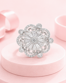 Fancy Silver Adjustable Partywear Ring / Stylish AD Big Cocktail Ring for Women & Girls