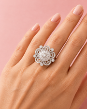 Fancy Silver Adjustable Partywear Ring / Stylish AD Big Cocktail Ring for Women & Girls