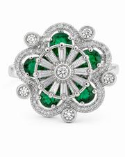 Stylish Emerald Green Partywear Flower Ring / Fancy AD Stone Ring for Women