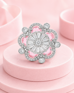 Trending Pink Floral Designer Ring - Stylish Adjustable Cocktail Ring for Partywear