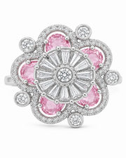 Trending Pink Floral Designer Ring - Stylish Adjustable Cocktail Ring for Partywear