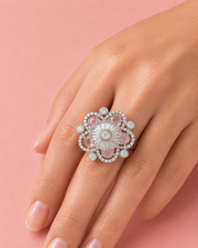 Trending Pink Floral Designer Ring - Stylish Adjustable Cocktail Ring for Partywear