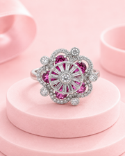 Stylish Fancy Pink Floral Statement Ring / Adjustable Partywear Ring for Women