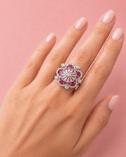 Stylish Fancy Pink Floral Statement Ring / Adjustable Partywear Ring for Women