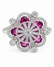 Stylish Fancy Pink Floral Statement Ring / Adjustable Partywear Ring for Women