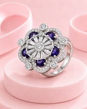 Fancy Purple Amethyst Stone Stylish Statement Cocktail Ring | Adjustable Free Size Partywear Ring for Girls & Women