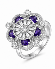 Fancy Purple Amethyst Stone Stylish Statement Cocktail Ring | Adjustable Free Size Partywear Ring for Girls & Women