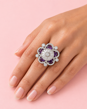 Fancy Purple Amethyst Stone Stylish Statement Cocktail Ring | Adjustable Free Size Partywear Ring for Girls & Women