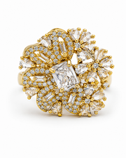 Fancy Stylish American Diamond (AD) Gold Plated Flower Cocktail Ring - Adjustable Size