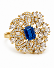 Stylish Navy Blue Stone Fancy Floral Adjustable Ring (Big Size Cocktail Ring)