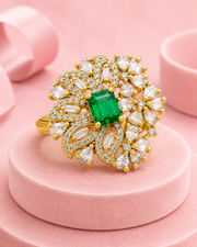 Stylish Fancy Emerald Green Adjustable Cocktail Ring | Trending Partywear Flower Ring for Women