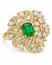 Stylish Fancy Emerald Green Adjustable Cocktail Ring | Trending Partywear Flower Ring for Women