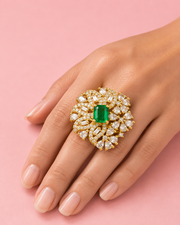 Stylish Fancy Emerald Green Adjustable Cocktail Ring | Trending Partywear Flower Ring for Women