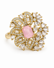 Fancy Stylish Pink Floral Adjustable Cocktail Ring for Women