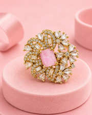 Fancy Stylish Pink Floral Adjustable Cocktail Ring for Women
