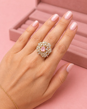 Fancy Stylish Pink Floral Adjustable Cocktail Ring for Women