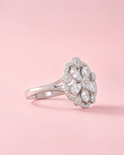 Fancy Adjustable American Diamond Flower Ring / Stylish Partywear Silver Ring