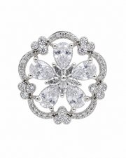 Fancy Adjustable American Diamond Flower Ring / Stylish Partywear Silver Ring