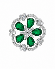 Trending Emerald Green Floral Partywear Ring - Adjustable Fancy Anguthi