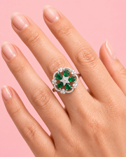 Trending Emerald Green Floral Partywear Ring - Adjustable Fancy Anguthi