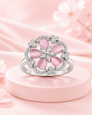 Stylish Fancy Pink Floral Adjustable Partywear Ring / Designer Anguthi